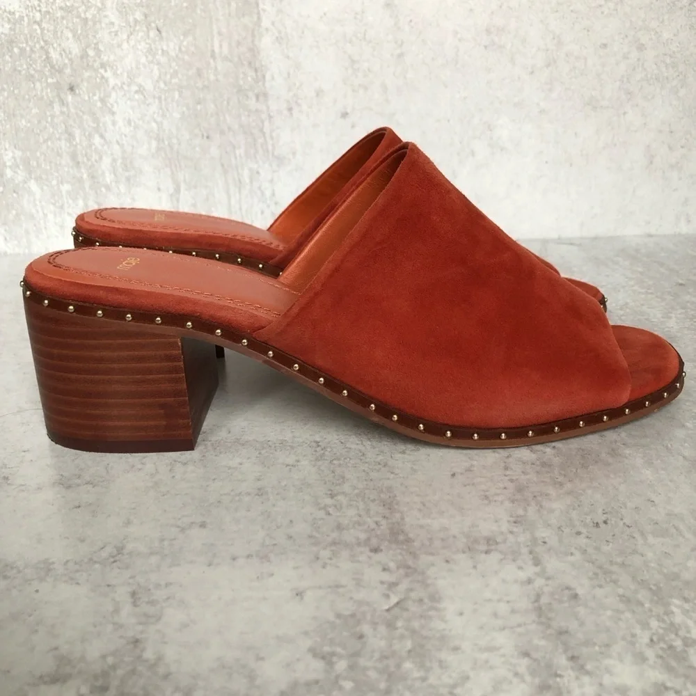 Maje Wave Suede Leather Studded Mules Terracotta EU 39 - Picture 14 of 14